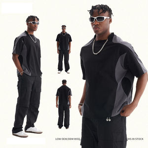 Camiseta de retazos de Color estilo Hip Hop, camiseta suelta de alta calidad, Camiseta de algodón pesado para hombres de 260gsm - Product Image 1