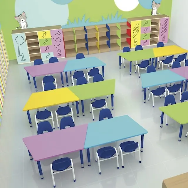 أطقم أثاث مدارس حديثة للأطفال ذات جودة عالية من NEXHUB تحتوي على طاولات وكرسي للتخزين وأثاث مدارس يحمل شعارًا خاصًا بالمدارس