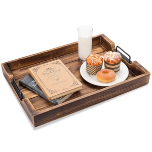 Bandeja de Almacenamiento Rústica de Madera con Asas Metálicas Resistentes, Borde Elevado Profundo, Diseño Elegante, Ideal para Café, Desayuno y Decoración del Hogar - Product Image 3