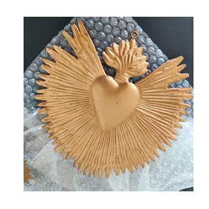 Métal pur laiton Milagros Sacré-Cœur or Coeur de Marie Ornement votif Or Milagros - Product Image 2