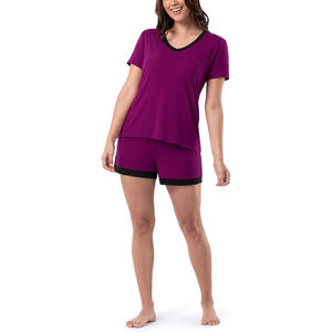 Ensemble décontracté deux pièces pour femme, en toile unie, au-dessus du genou, tissu de haute qualité, écologique, respirant, manches courtes - Product Image 1