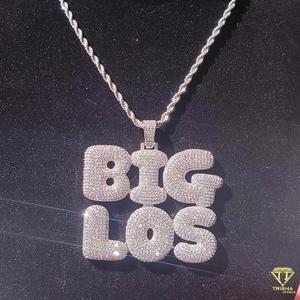 Iced Out Personalized Bubble <b>Letters</b> Pendant in 925 Sterling Silver with VVS Moissanite Diamonds Personalized Hip Hop Jewelry - Product Image 2