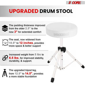 5 Core Drum Throne 3 Thick Padded Memory Foam Comfortable Drummer <b>Stool</b> 330Lb Capacity Adjustable - Product Image 3