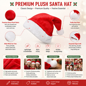 Chapeau <span class=keywords><strong>de</strong></span> Père Noël en velours rouge pour adultes et enfants, idéal pour les fêtes d'hiver - Product Image 2
