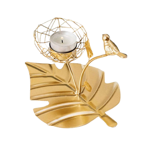 Vintage Luxury Metal Quality Gold Antique T-Light <b>Candle</b> Holder Leaf Shape Gold Antique Handmade tray <b>Candle</b> Holder for Sale - Product Image 1
