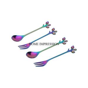 Most Fancy Unique Designer Gold Plated With Rainbow Color Enamel Finished Handles Attractive Look Dinnerware Cutlery Set Supply - Product Image 4