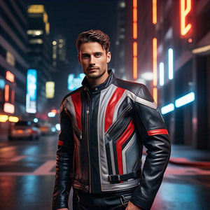 Chaquetas de cuero genuino para motocicleta para hombre, chaqueta de cuero para motocicleta de varios paneles personalizada, chaqueta de Material de cuero de alta calidad para hombre - Product Image 3