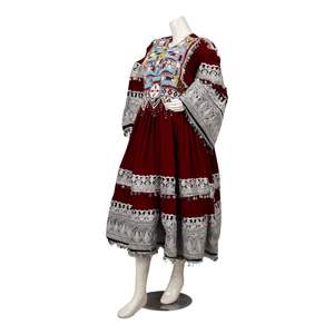 <b>Black</b> Velvet Afghan Traditional Dress With Silver <b>Mirror</b> Work Ethnic Kuchi Gown For Formal Events - Product Image 2