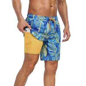 Pantalones cortos de hombre personalizados 5,5 "forro de compresión bañadores transpirables 2 en 1 pantalones cortos de playa con bolsillos traje de baño informal - Product Image 4