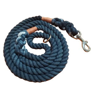 Conjunto de correa de perro de cuerda de algodón azul al por mayor con mango de cuero accesorios para mascotas arnés para perros suministro de fabricación - Product Image 4