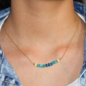 Collar de cadena de barra de Plata de Ley 925 hecho a mano para mujer, cuentas de ópalo Paraiba Natural para boda o regalo, tamaño 16 pulgadas - Product Image 2