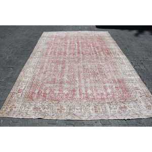 พรมวินเทจขนาดใหญ่ 7.2x10.7 ฟุต สีแดงขาว ลายแบบนามธรรมสไตล์ตุรกี ทำจากขนสัตว์ - Product Image 1