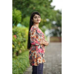 Ensemble décontracté pour femmes rouge multicolore imprimé fleuri doux toile pantalon genou Style occidental bouton décoration pour vêtements de vacances - Product Image 4