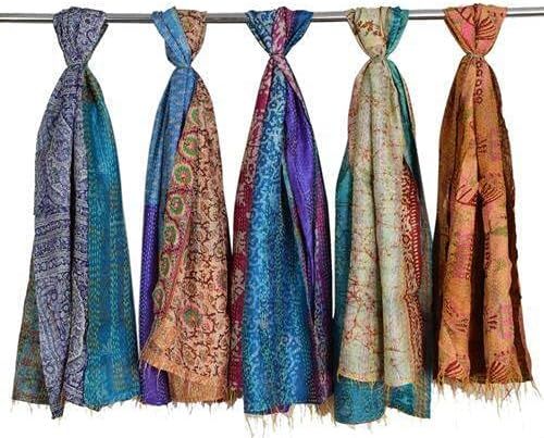 Foulard Kantha En Soie Vintage - Fait Main En Inde - Dimensions 88x203 Cm - Multicolore
