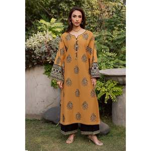 Ensemble chemise et pantalon en mousseline de soie pour femme BATIK-2PC, col en V, broderie, respirant, printemps/été, broderie de paillettes BIC-239 - Product Image 1