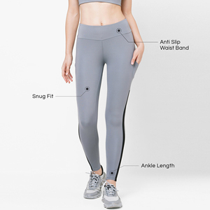 เลกกิ้งออกกำลังกายสำหรับผู้หญิงเอวกลางระบายอากาศได้ดีมีโลโก้ถักดีไซน์โดดเด่น - Product Image 4