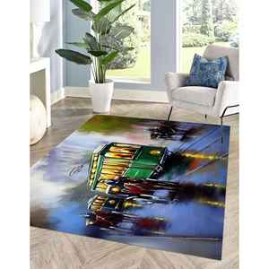 Alfombra con Estampado de Tranvía Verde Urbano, Alfombra Impresa para Decoración de Interiores Modernos, Alfombra Gobelino - Product Image 1