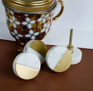 Artisan Craft Polished Nautical <b>White</b> Marble <b>Door</b> <b>Knobs</b> Brass Accented Eco-Friendly Souvenir Durable Luxury Cabinet Hardware - Product Image 2