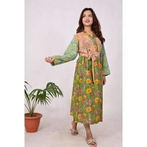 Kimono de retazos indio hecho a mano para mujer, ropa de dormir Bohemia ligera con estampado de algodón de bloque Floral, albornoz para primavera y otoño - Product Image 2