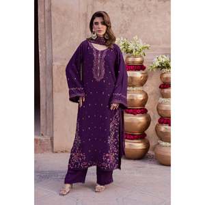 Purple Embroidered Anarkali <b>Suit</b> With Chiffon Dupatta And <b>Trousers</b> Set For <b>Women</b> <b>Wedding</b> Wear India Pakistan Traditional Style - Product Image 3
