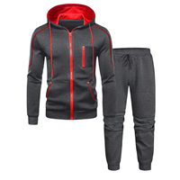 Ensemble de survêtement sportif à capuche pour homme, veste zippée, pantalon de jogging, deux pièces, décontracté, athlétique, hiver, chaud, tenue d'entraînement, streetwear, 100% coton