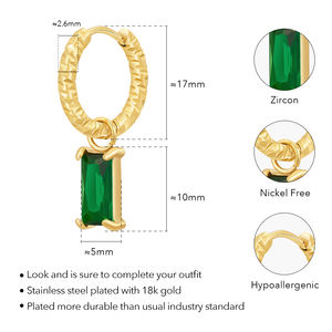 Ultimo 18K <span class=keywords><strong>oro</strong></span> placcato gioielli in acciaio inox anello a spirale rettangolare verde zircone <span class=keywords><strong>orecchini</strong></span> impermeabili E241547 - Product Image 2