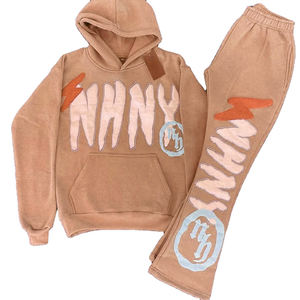 ที่กําหนดเอง3Dพัฟพิมพ์Sweatsuitsสองชิ้นขนแกะวอร์มชุดขนาดใหญ่ผ้าฝ้ายJoggersบานกางเกงวอร์มและHoodieชุดผู้ชาย - Product Image 3