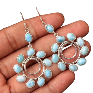 Pendientes de Plata de Ley 925 de la Mejor Calidad, Chapados en Oro, con Piedra Preciosa Larimar, Diseño Moderno para Mujer, Joyería para Fiestas - Product Image 1