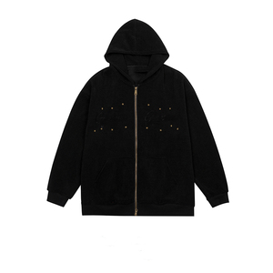 Derniers sweats à capuche haut de gamme à double fermeture éclair avec épaules tombantes et strass collants en tissu de haute qualité nouveauté vente en gros - Product Image 5