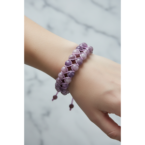 Bracciale in Pietra Naturale Lepidolite 8mm a Doppia Fila con Macramè - Product Image 3
