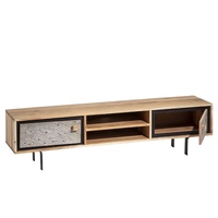 Moderno Soporte de TV Convertible de Madera de Acacia y Piedra Como con Función de Almacenamiento para Sala de Estar, Dormitorio, Pasillo o Entrada de Estilo Rústico
