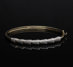 14K Yellow Gold <b>Bangle</b> Bracelet with Natural Diamonds in Tapered Pave Settings Contemporary <b>Fine</b> Jewelry for Elegant Style - Product Image 1