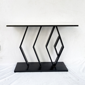 Minimalist Luxury CST017 <b>Console</b> <b>Table</b> White <b>Marble</b> <b>Top</b> Iron Frame Trestle Base Stable for Living Room Hotel Home Decoration - Product Image 2