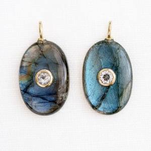 Labradorite naturelle pendentif ovale incrusté de pierre lâche collier fait à la main pendentif Double pierre précieuse pendentif 18k plaqué or bijoux - Product Image 1