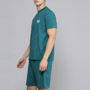 Conjunto de camiseta y pantalones cortos de algodón de estilo sencillo único para hombre, Conjunto de camiseta y pantalones cortos informales transpirables con cordón para hombre - Product Image 2