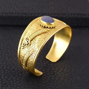 <b>Antique</b> Traditional Artistic <b>Brass</b> Bangle Cuff Jewelry Modern Sculpture Design Gold-Plated Polished for Fashion Women Men's Gift - Product Image 5