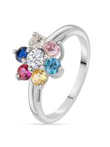 Anillo de diamante de moissanita de oro blanco de 14 quilates, hermoso diseño de flores de varias piedras para boda, compromiso, aniversario o fiesta - Product Image 2