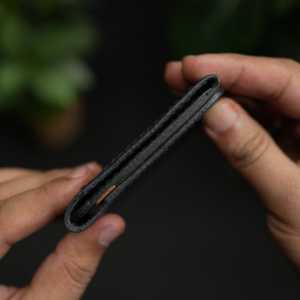 Non. 69 Portefeuille vertical à deux volets en cuir véritable, fait à la main, couleur bleu et marron - Product Image 3