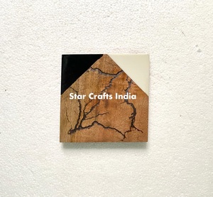 Crackle Resin & Wood Coasters Wood Resin Mats Pads Round Home Hotel <b>Epoxy</b> Resin Acacia Wood Coasters - Product Image 1