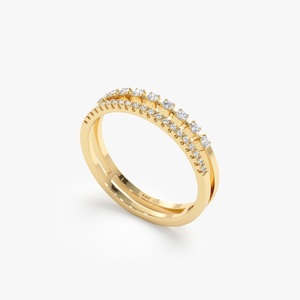 Joyería de fábrica India personalizada de alta calidad 14K oro sólido Real doble capa diamante redondo eternidad banda anillo regalo para ella - Product Image 4