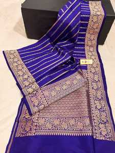 ผ้าโพกผ้าไหมผ้าโสระสั่งทําพิเศษ สีฟ้าพระราช พร้อมขอบทอง zari เหมาะสําหรับเสื้อผ้าและร้านขายเสื้อผ้าสตรี - Product Image 4