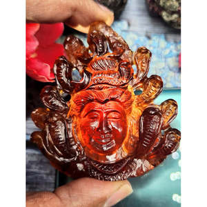 Sculpture artisanale de la tête du dieu Shiva en pierre de grenat Hessonite - Réverence, beauté et artisanat d'art - Product Image 2