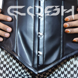 Corsé por encima del busto de piel sintética negra con copa de un lado y correas para cinturón - Product Image 3