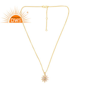 Collar con colgante de Plata de Ley 18k, piedra de luna de arcoíris y cz chapado en oro de la mejor calidad, diseño floral, fabricación de joyería - Product Image 1