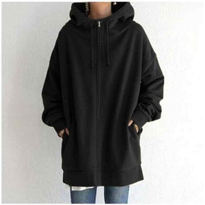 OEM Vente en gros bonne qualité 400gsm Fashion Design automne style long sweat à capuche en polaire à fermeture éclair manches longues couleur unie pour femmes - Product Image 1