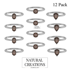 Anillo apilable de Plata de Ley 925, ajuste de punta, piedra preciosa de cuarzo ahumado, pera, forma redonda y ovalada, moda Unisex - Product Image 3