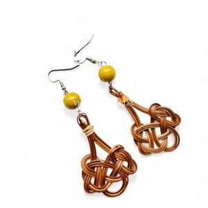 Vintage Natural Rattan Drop Earrings Handmade Lightweight Woven Jewelry for Women From Vietnam - Product Image 2