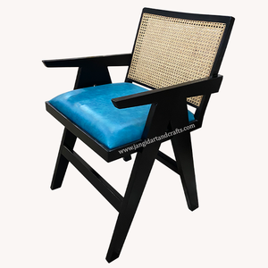 Chaise de salle à manger avec accoudoirs en rotin et bois massif, style Chandigarh, artisanat Jangid, modèle RONEWdc138, écologique et durable - Product Image 5