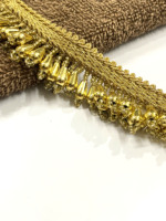 Frange décorative artisanale Kushang Textile avec perles dorées en cristal pour la maison, les vêtements et les rideaux, taille personnalisée, MOQ 1 rouleau