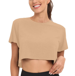 เสื้อยืดแขนสั้นคอกลมสำหรับผู้หญิงเสื้อยืดผ้าฝ้ายสีพื้นฤดูร้อน - Product Image 2